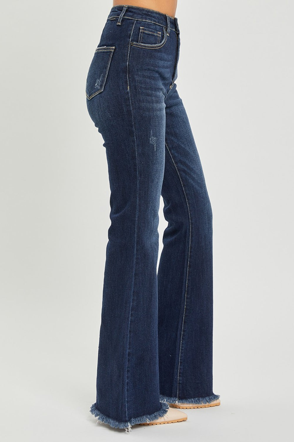 RISEN High Waist Raw Hem Flare Jeans - TRENDMELO