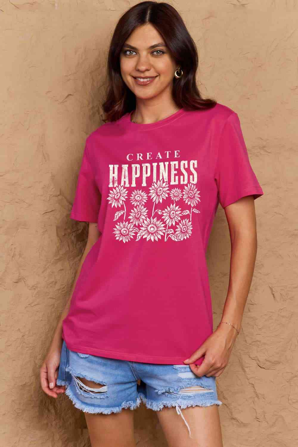 Simply Love Full Size CREATE HAPPINESS Graphic Cotton T-Shirt - TRENDMELO