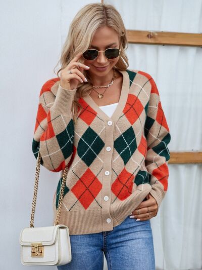 Plaid Contrast Button Up Cardigan - TRENDMELO