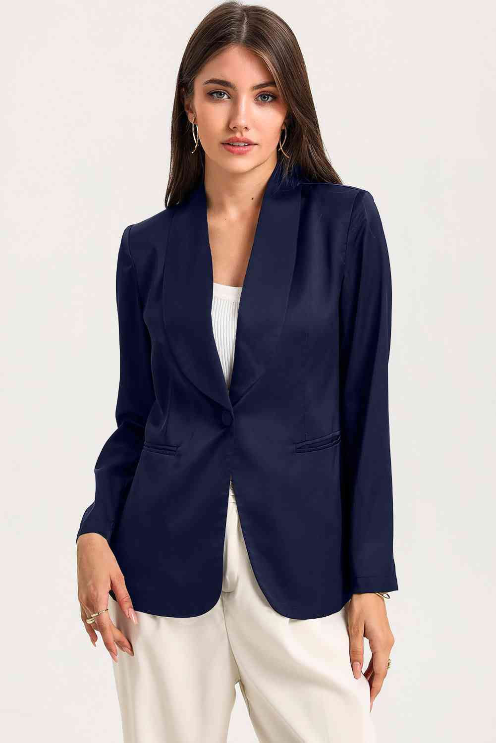 Long Sleeve Shawl Collar Blazer - TRENDMELO