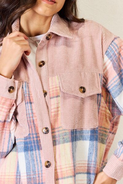 J.NNA Plaid Colorblock Button Down Jacket - TRENDMELO