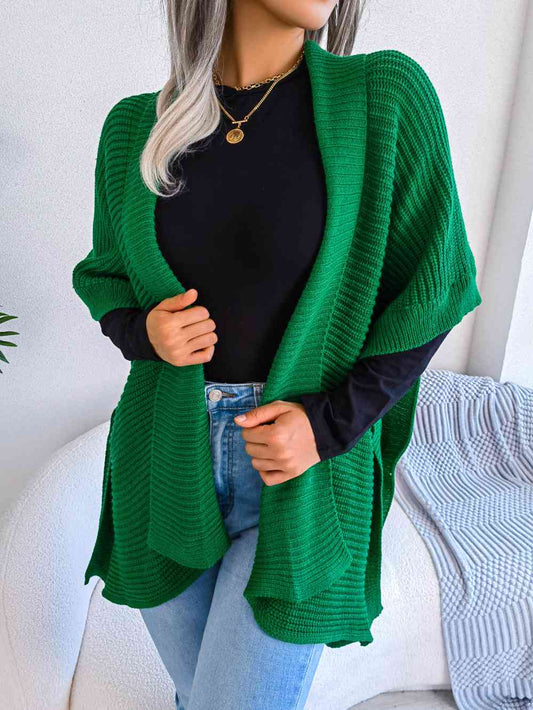 Horizontal Ribbing Open Front Slit Cardigan - TRENDMELO