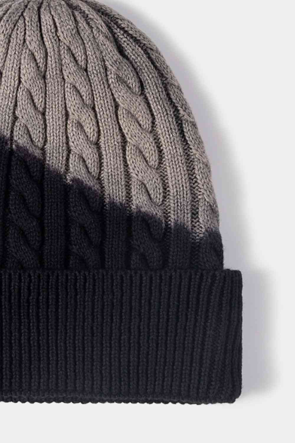 Contrast Tie-Dye Cable-Knit Cuffed Beanie - TRENDMELO