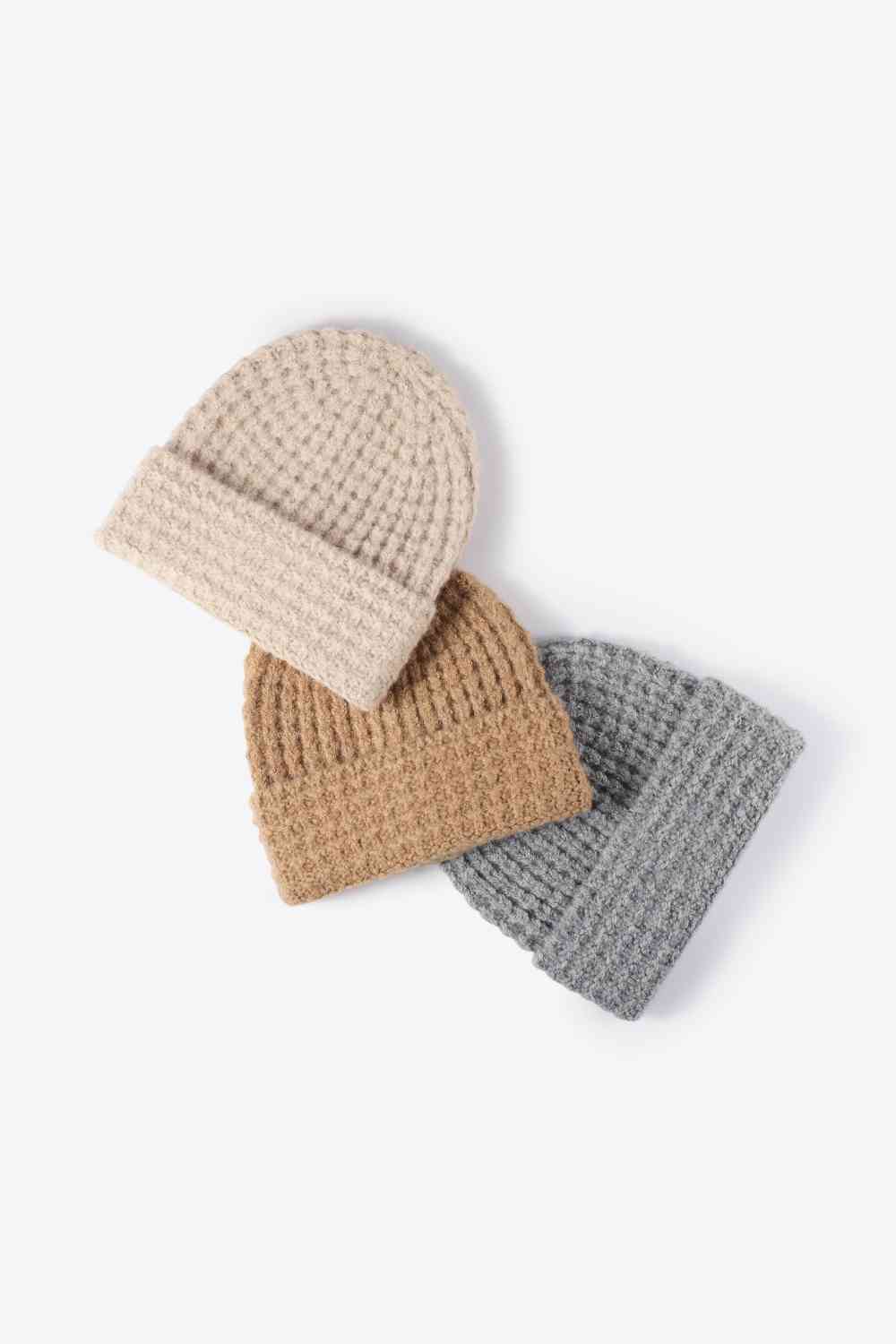 Waffle-Knit Cuff Beanie - TRENDMELO