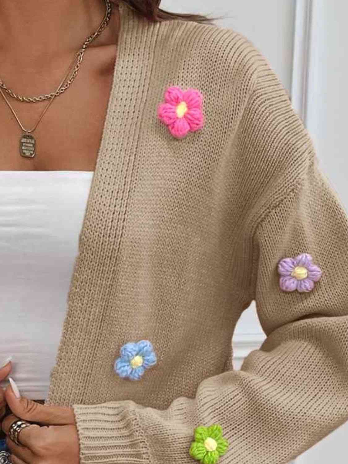 Floral Long Sleeve Open Front Cardigan - TRENDMELO