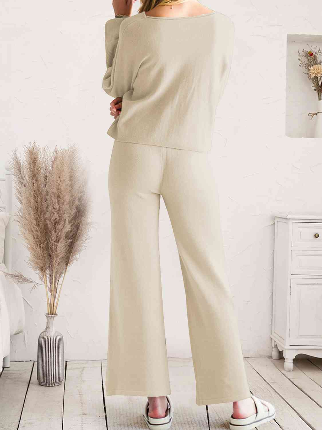 Long Sleeve Lounge Top and Drawstring Pants Set - TRENDMELO