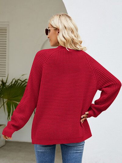 Open Front Raglan Sleeve Pocketed Cardigan - TRENDMELO