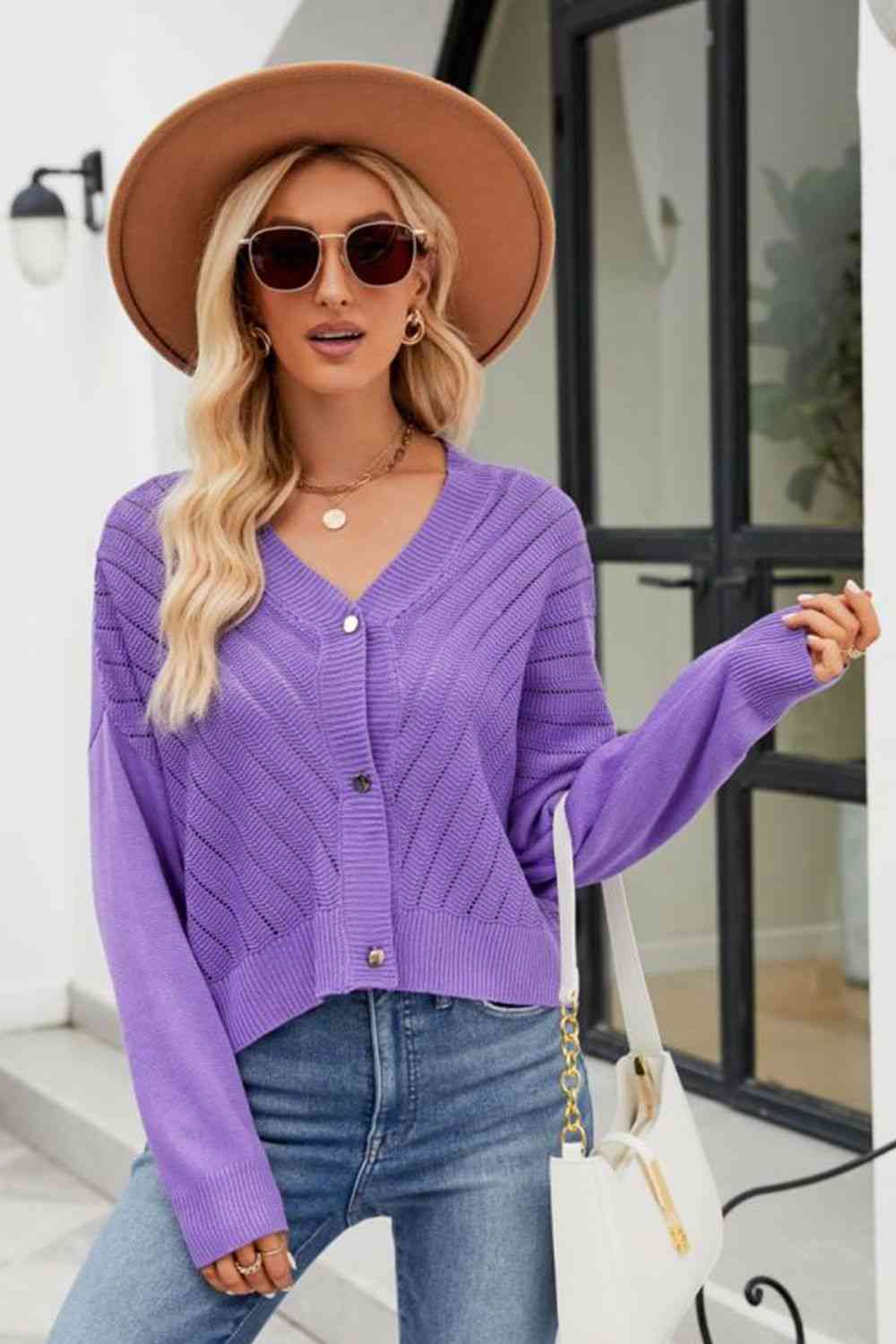 V-Neck Button Down Cardigan - TRENDMELO