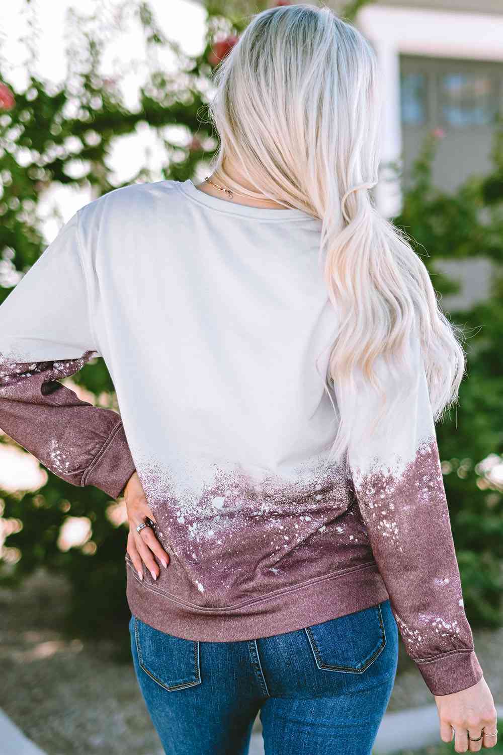 Printed Round Neck Long Sleeve Sweatshirt - TRENDMELO