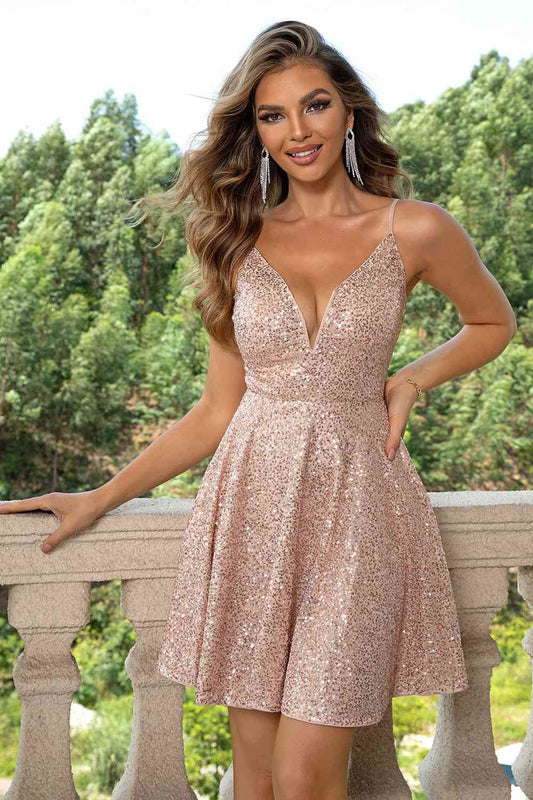 Sequin Spaghetti Strap Dress - TRENDMELO