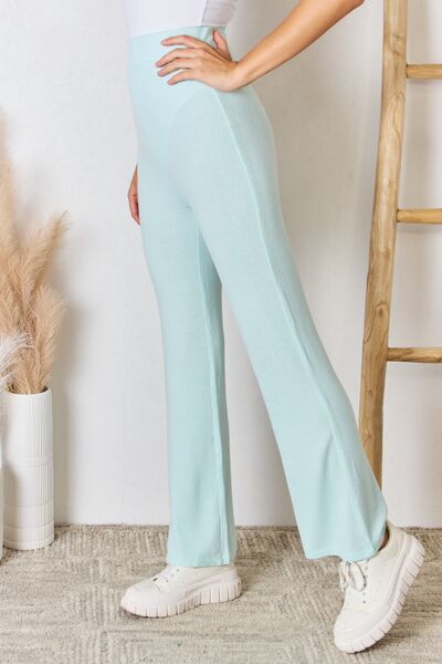 RISEN Full Size High Waist Ultra Soft Knit Flare Pants - TRENDMELO