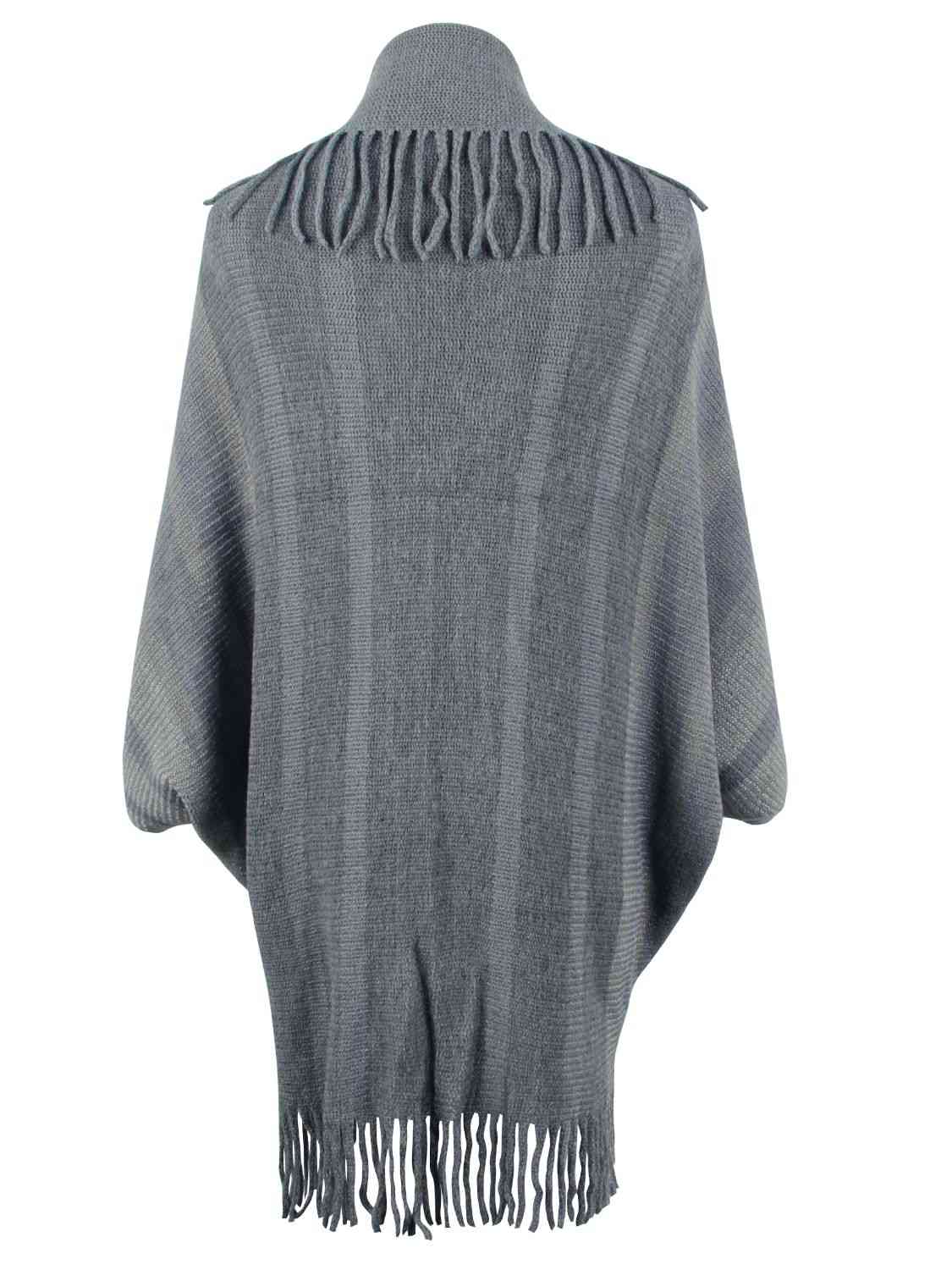 Fringe Detail Open Front Poncho - TRENDMELO