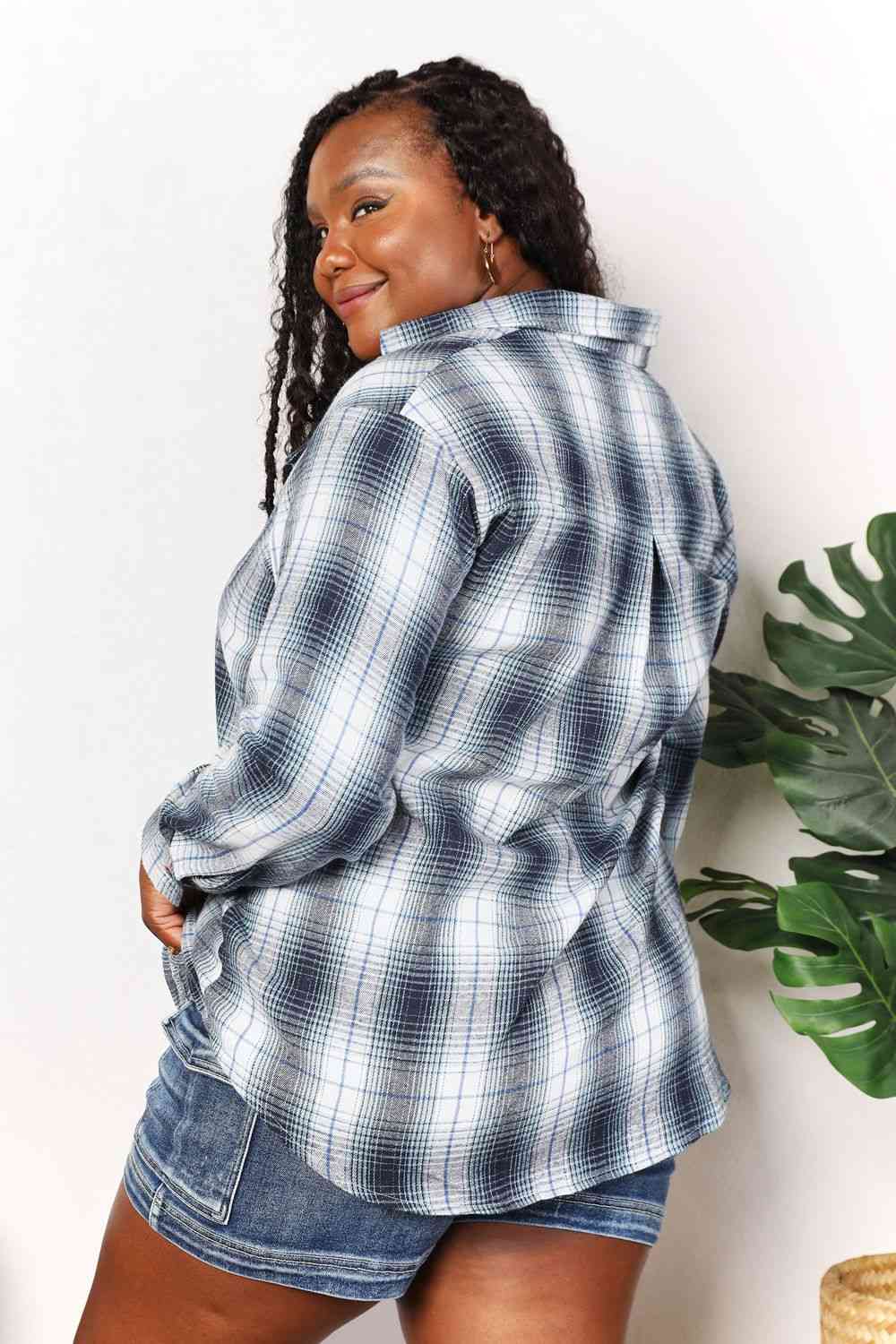 Double Take Plaid Dropped Shoulder Shirt - TRENDMELO