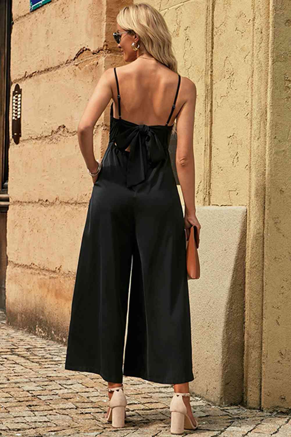 Spaghetti Strap Tied Seam Detail Jumpsuit - TRENDMELO