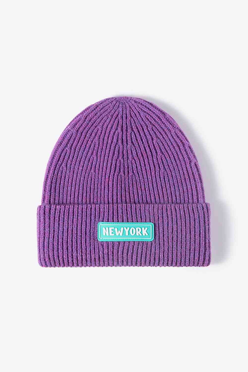 NEWYORK Patch Rib-Knit Cuffed Beanie - TRENDMELO