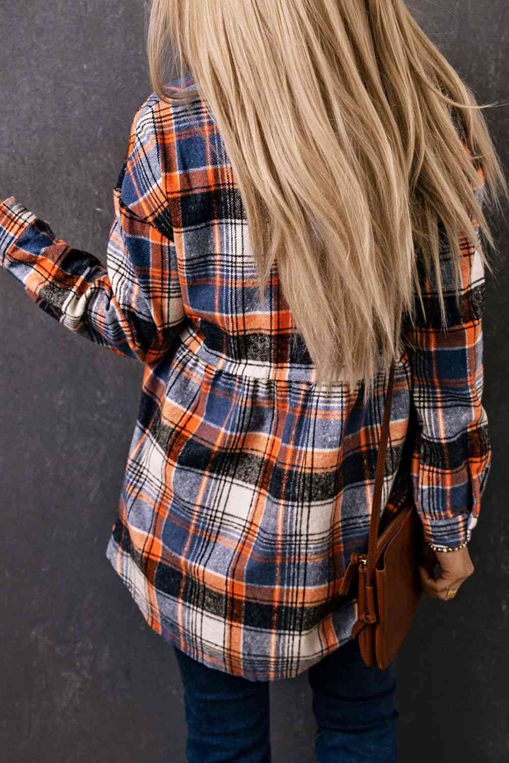 Plaid Button-Front Peplum Shirt - TRENDMELO