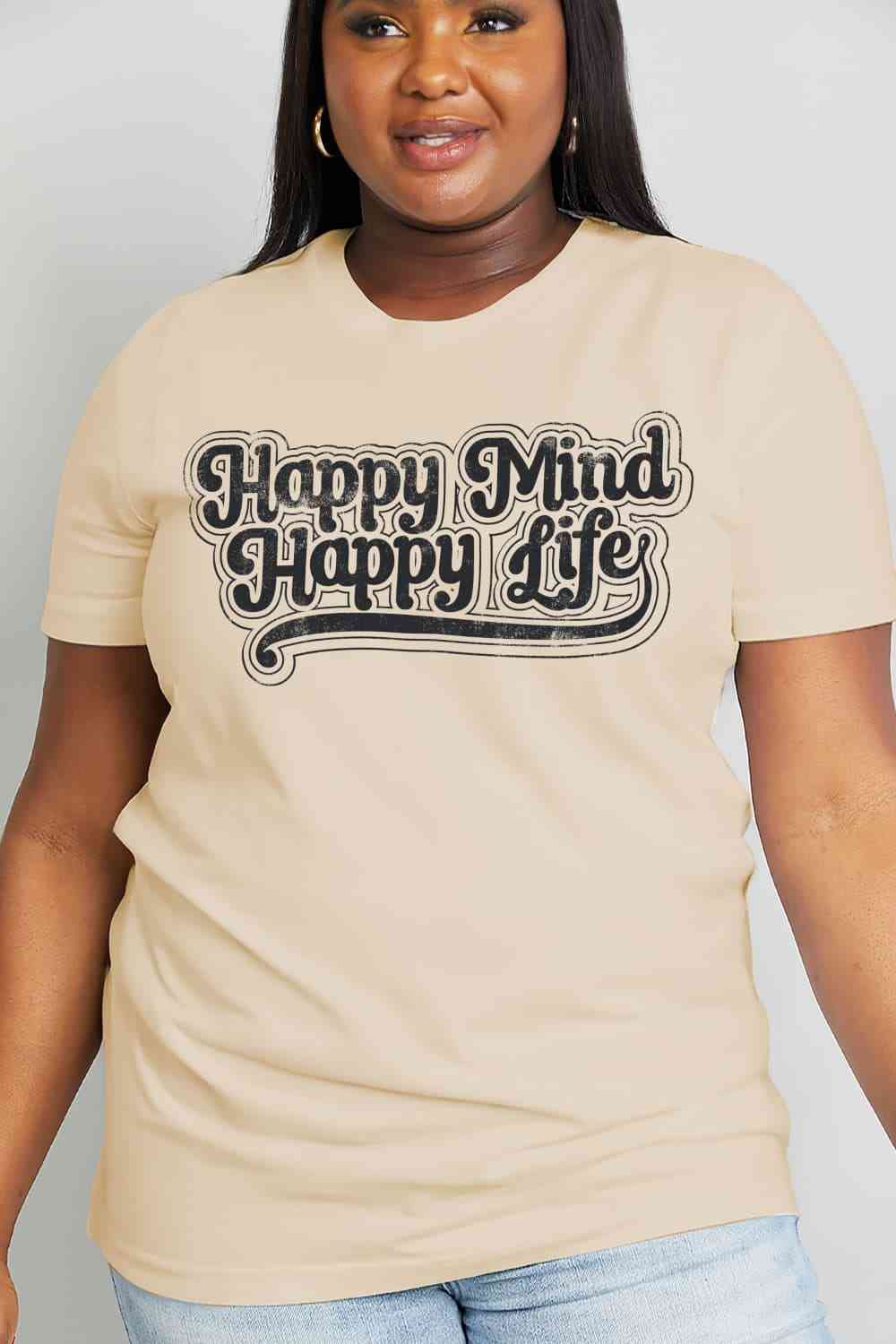 Simply Love Full Size HAPPY MIND HAPPY LIFE Graphic Cotton Tee - TRENDMELO