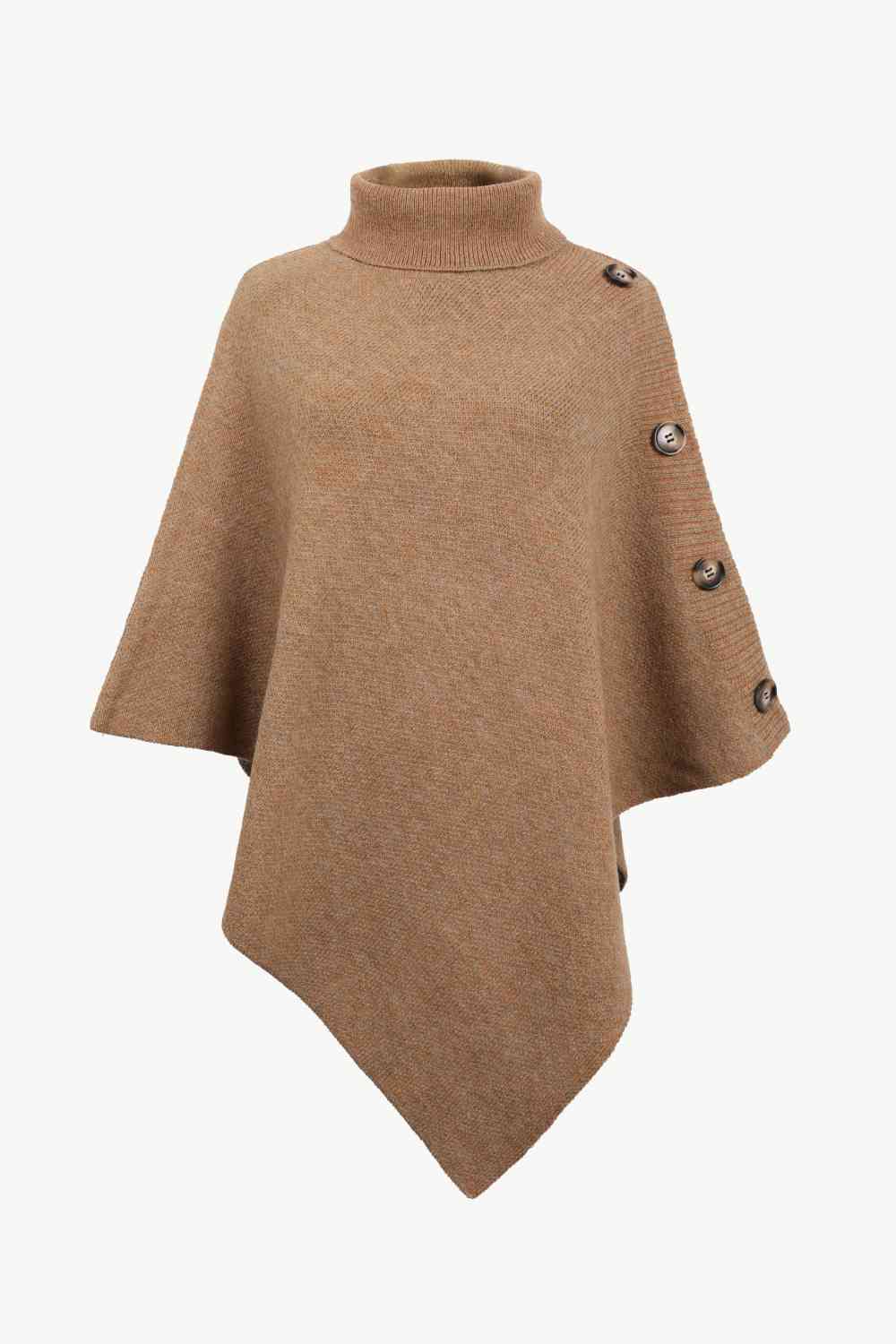 Turtleneck Buttoned Poncho - TRENDMELO