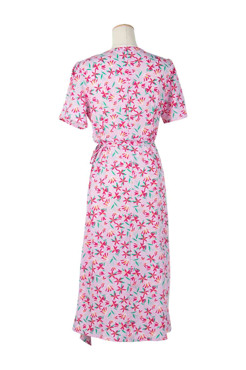 Floral Surplice Neck Short Sleeve Dress - TRENDMELO