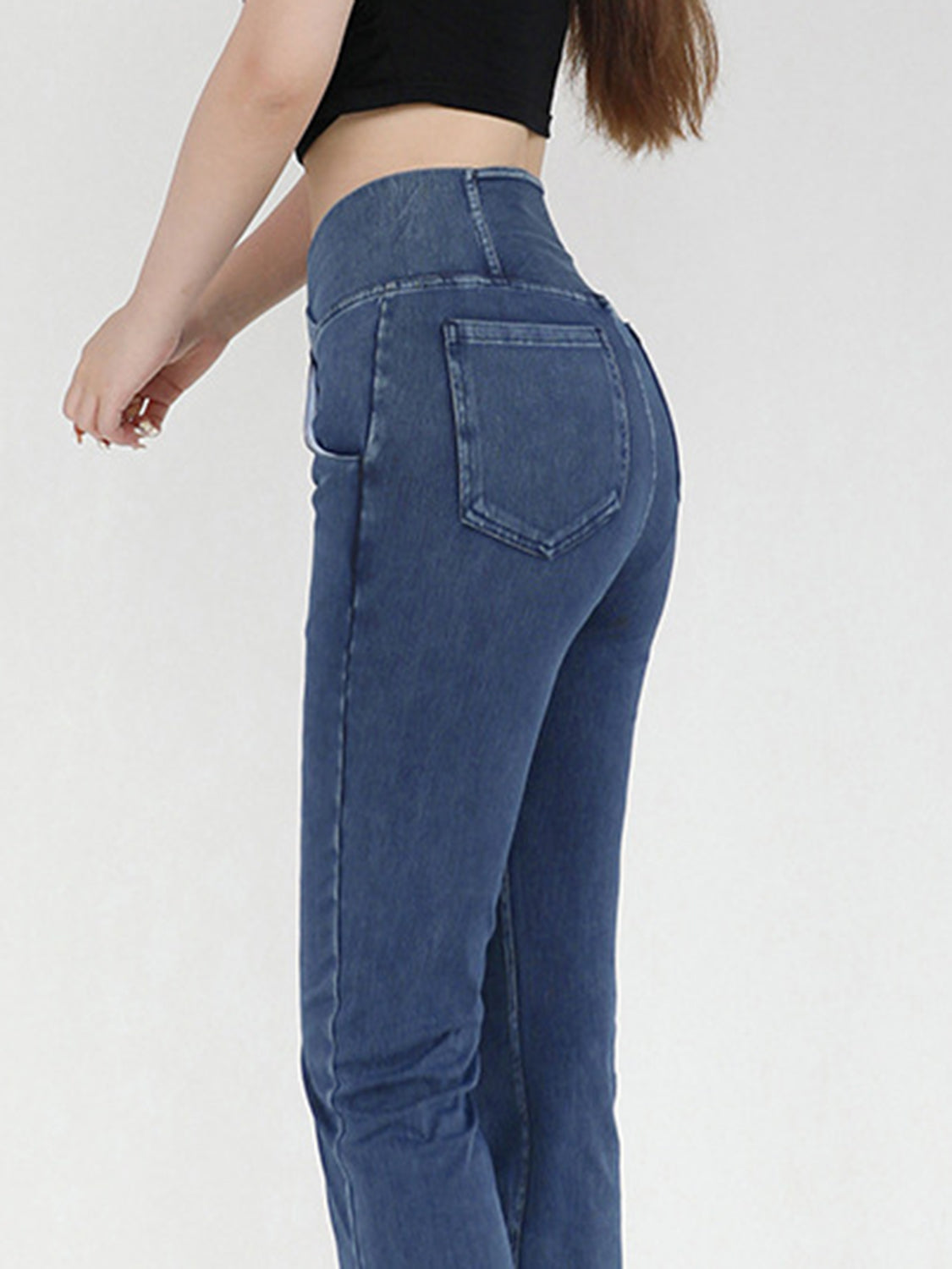 Wide Waistband Bootcut Jeans with Pockets - TRENDMELO