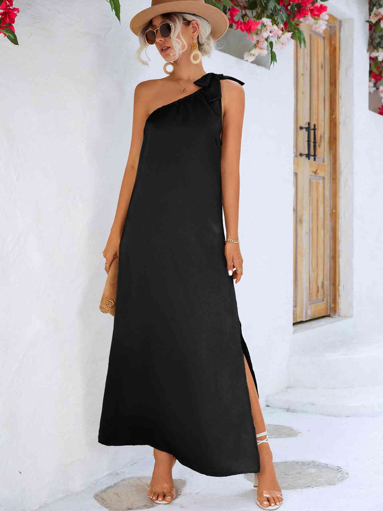 One-Shoulder Slit Maxi Dress - TRENDMELO