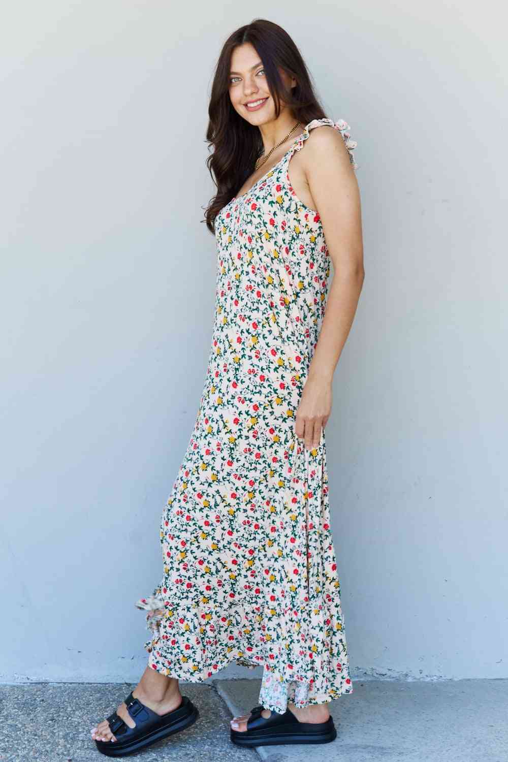 Doublju In The Garden Ruffle Floral Maxi Dress in Natural Rose - TRENDMELO