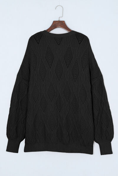 Plus Size Cable-Knit Button Up Sweater - TRENDMELO