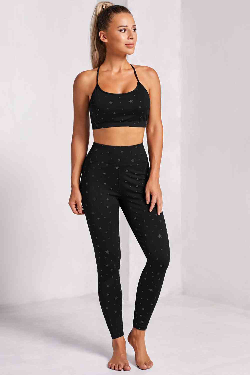 Star Print Sports Bra and Leggings Set - TRENDMELO