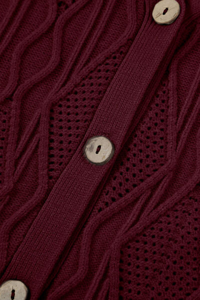 Plus Size Cable-Knit Button Up Sweater - TRENDMELO