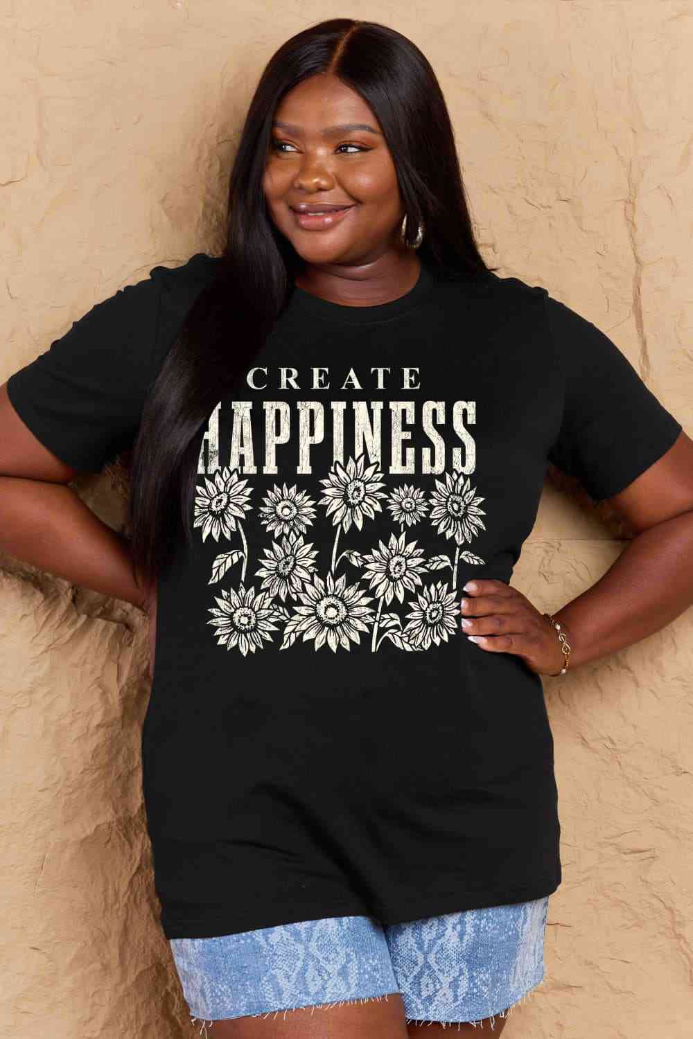 Simply Love Full Size CREATE HAPPINESS Graphic Cotton T-Shirt - TRENDMELO