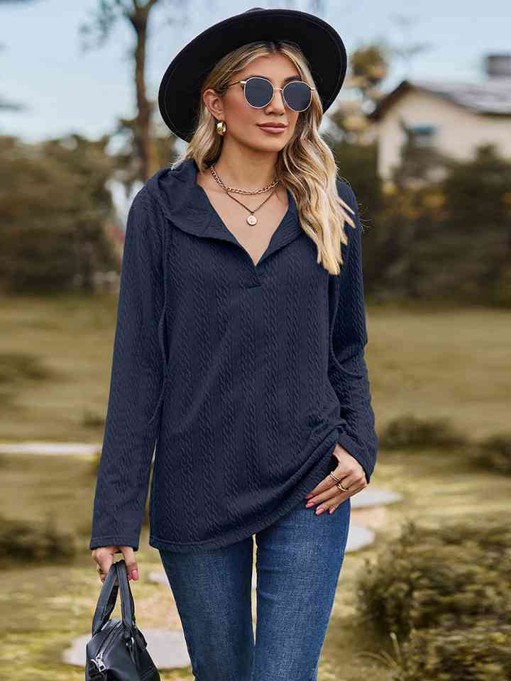 Cable-Knit Hooded Blouse - TRENDMELO