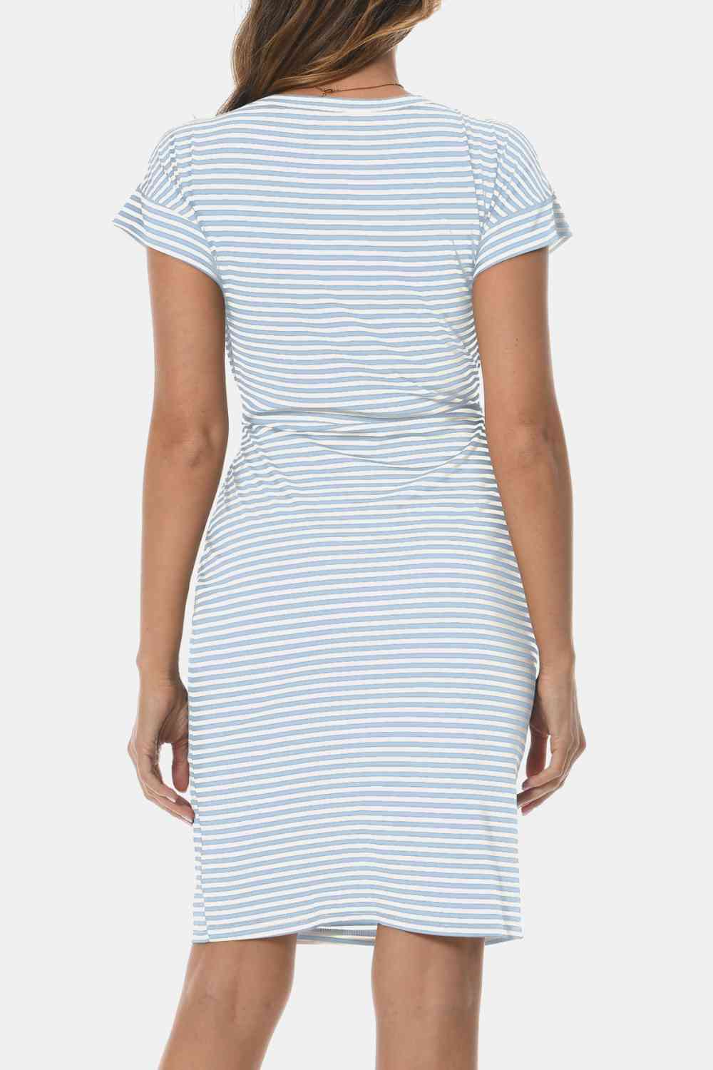 Tie Front Round Neck Short Sleeve Dress - TRENDMELO