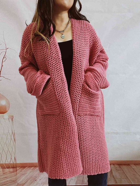 Open Front Long Sleeve Cardigan with Pockets - TRENDMELO