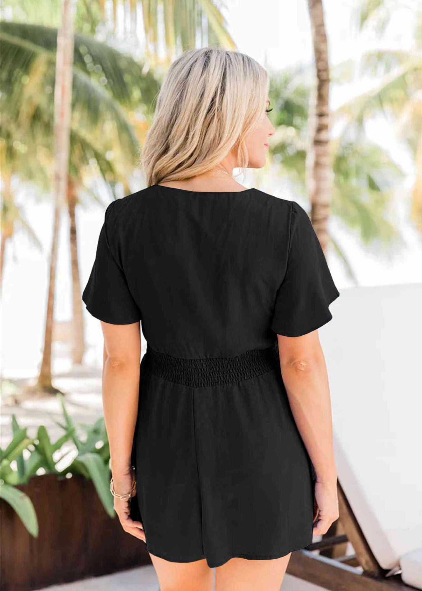 V-Neck Flutter Sleeve Romper - TRENDMELO