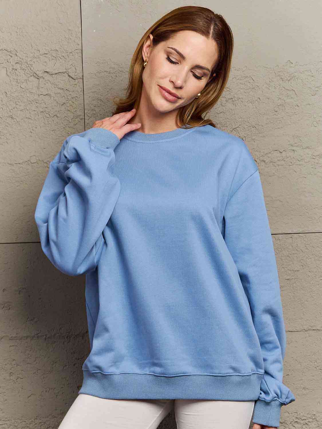 Simply Love Full Size Dropped Shoulder Sweatshirt - TRENDMELO