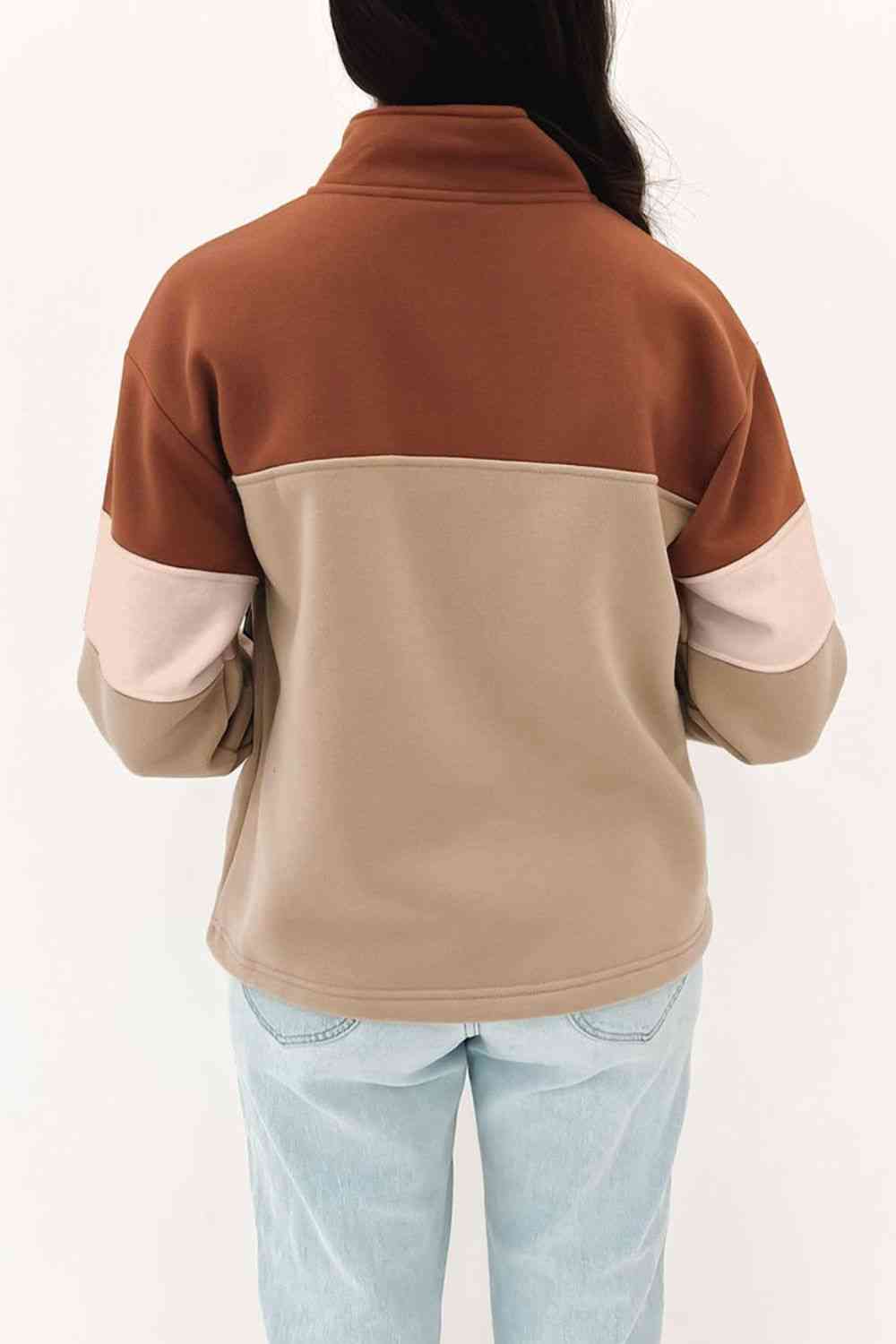 Half Zip Up Sweatshirt with Front Pocket - TRENDMELO