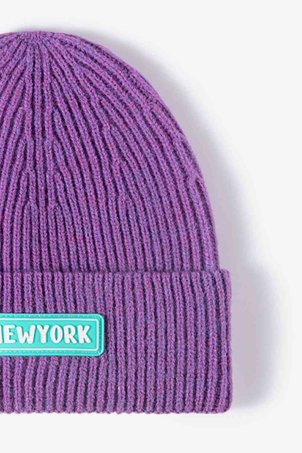 NEWYORK Patch Rib-Knit Cuffed Beanie - TRENDMELO