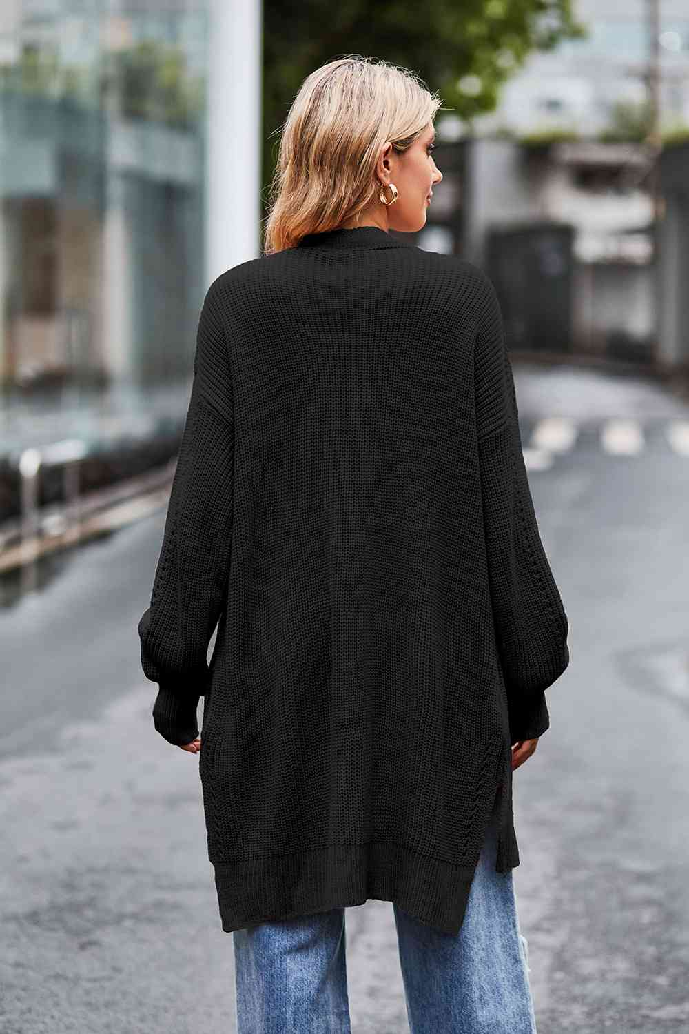 Open Front Dropped Shoulder Longline Cardigan - TRENDMELO