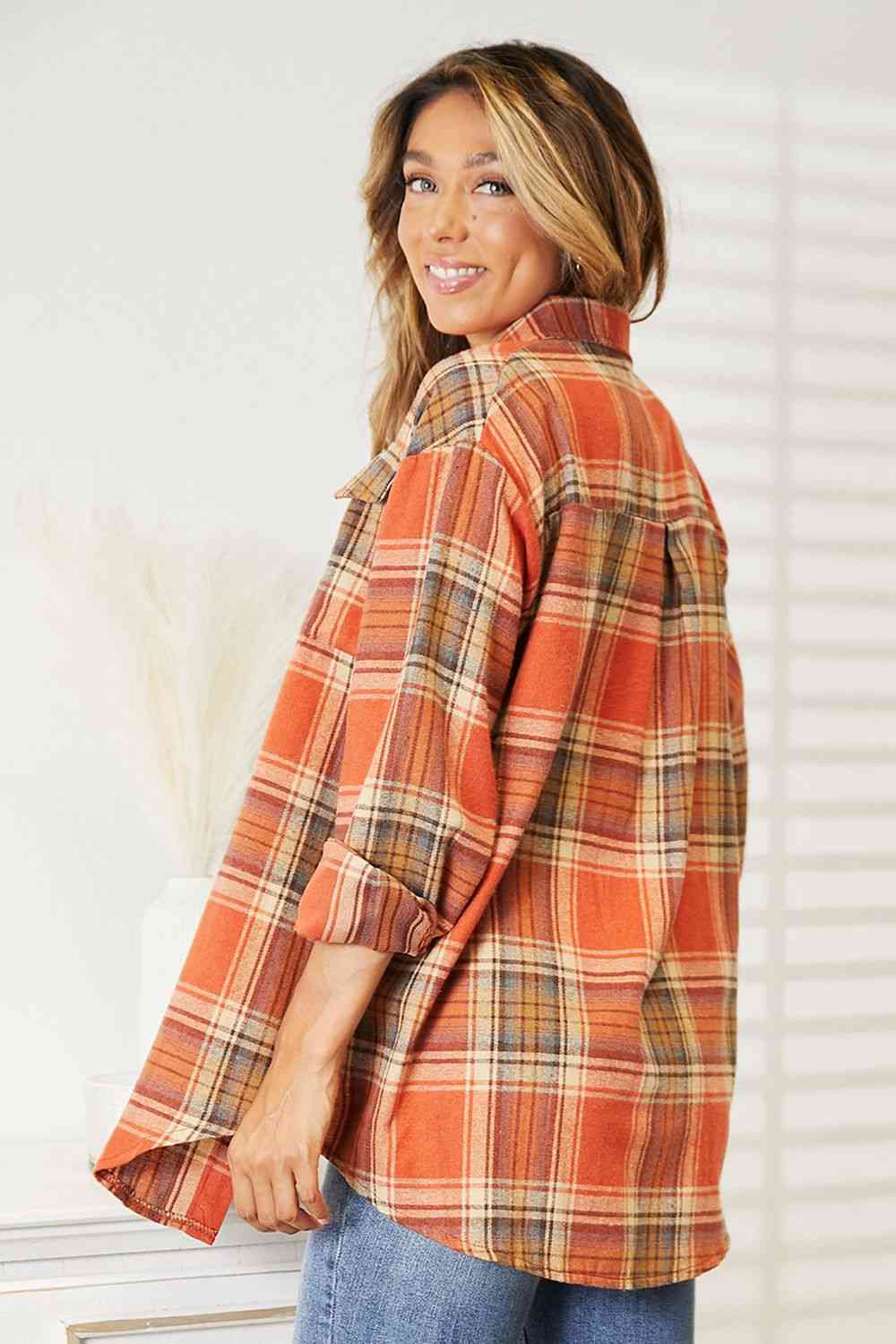 Double Take Plaid Dropped Shoulder Shirt - TRENDMELO