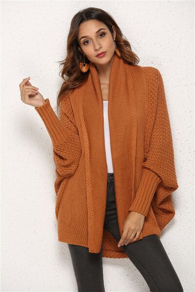 Open Front Batwing Sleeve Cardigan - TRENDMELO