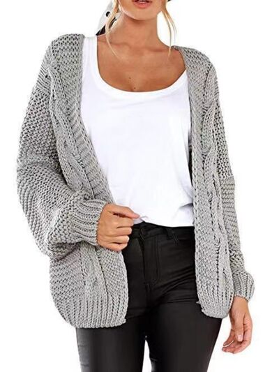 Open Front Cable-Knit Cardigan - TRENDMELO