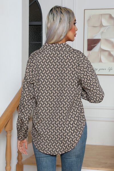 Printed Buttoned Long Sleeve Shirt - TRENDMELO