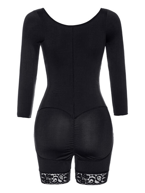 Full Size Zip Up Lace Detail Long Sleeve Shapewear - TRENDMELO