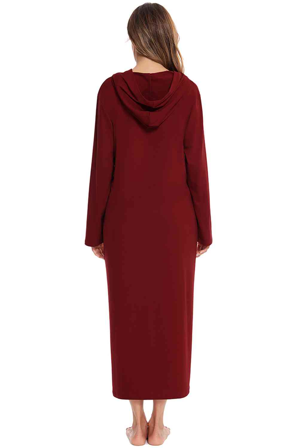 Zip Front Hooded Night Dress with Pockets - TRENDMELO