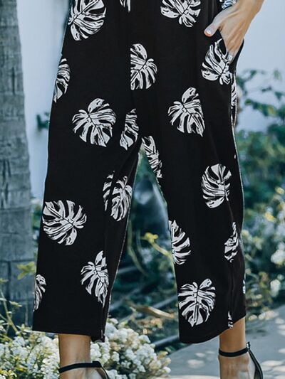 Printed Spaghetti Strap Jumpsuit with Pockets - TRENDMELO