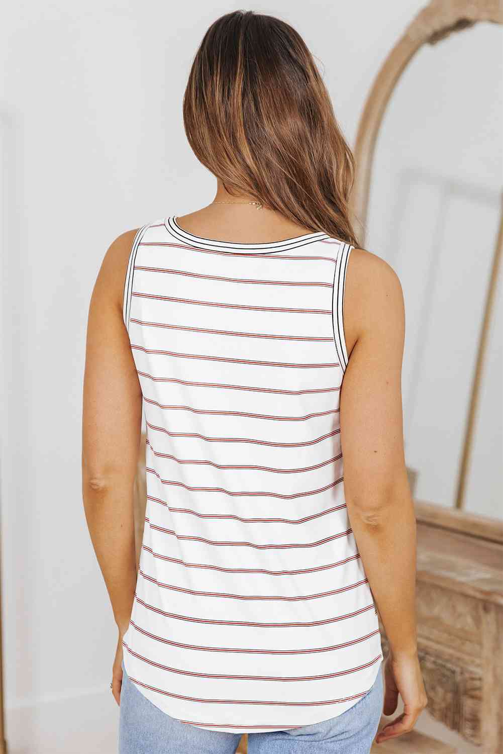 Striped Buttoned Tank - TRENDMELO