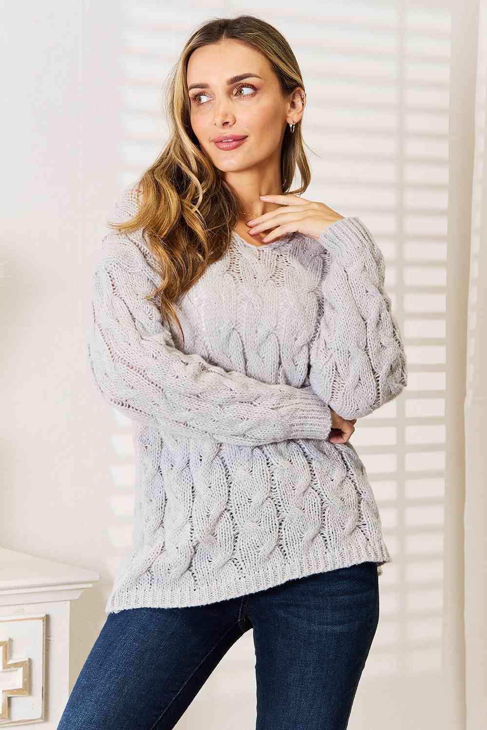 Woven Right Cable-Knit Hooded Sweater - TRENDMELO