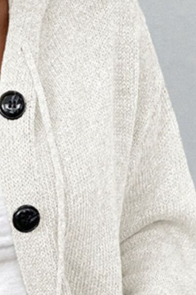 Drawstring Button Up Hooded Cardigan - TRENDMELO