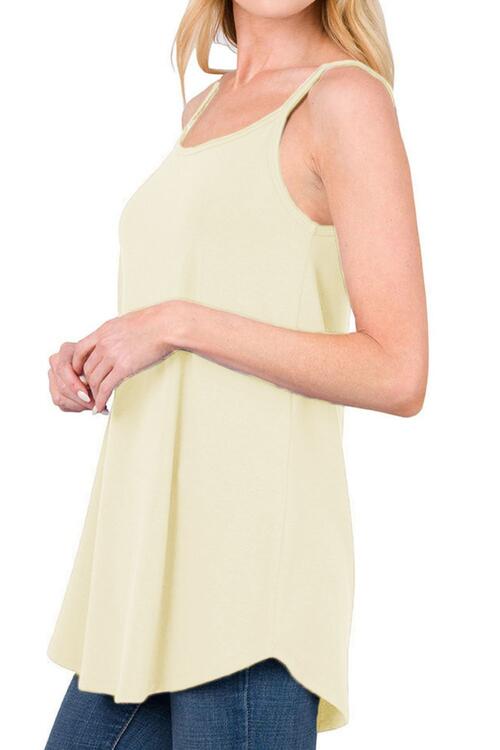 Full Size Spaghetti Strap V-Neck Flowy Tunic Cami - TRENDMELO