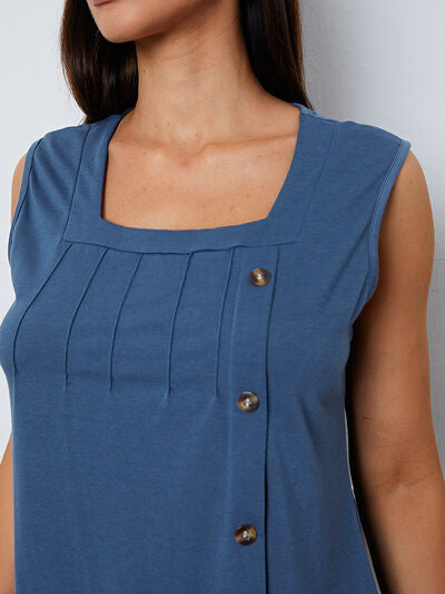 Square Neck Decorative Button Tank - TRENDMELO